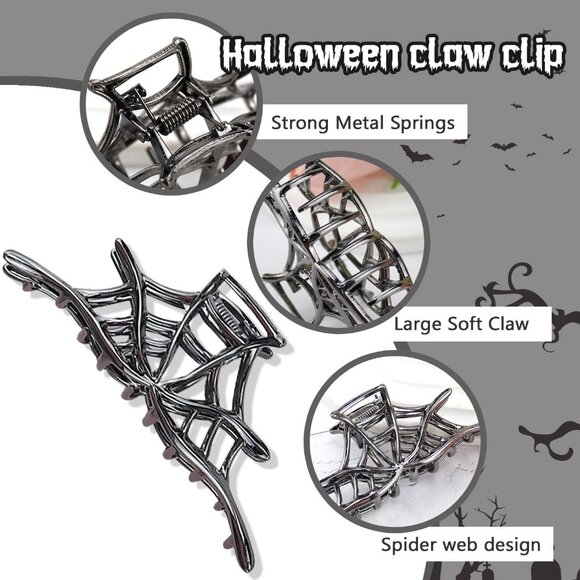 Gothic Spider Web Hair Claw Clip - Punk Style Halloween Accessory for All Ages - Picture 5 of 9